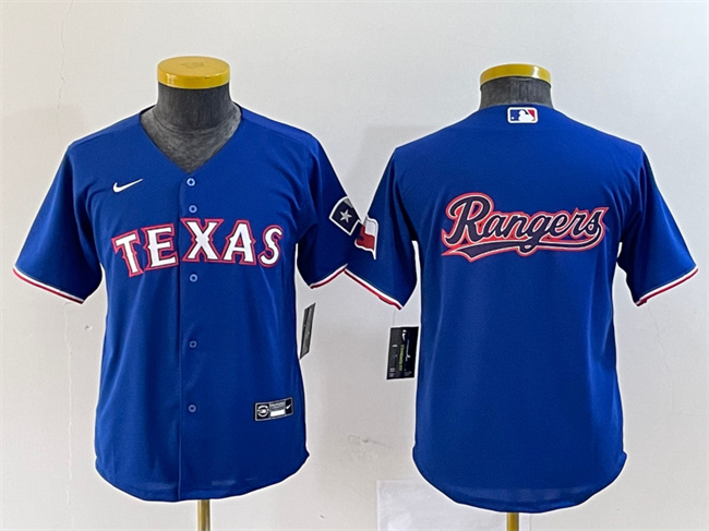 Youth Texas Rangers Royal Team Big Logo With Patch Stitched Baseball Jersey